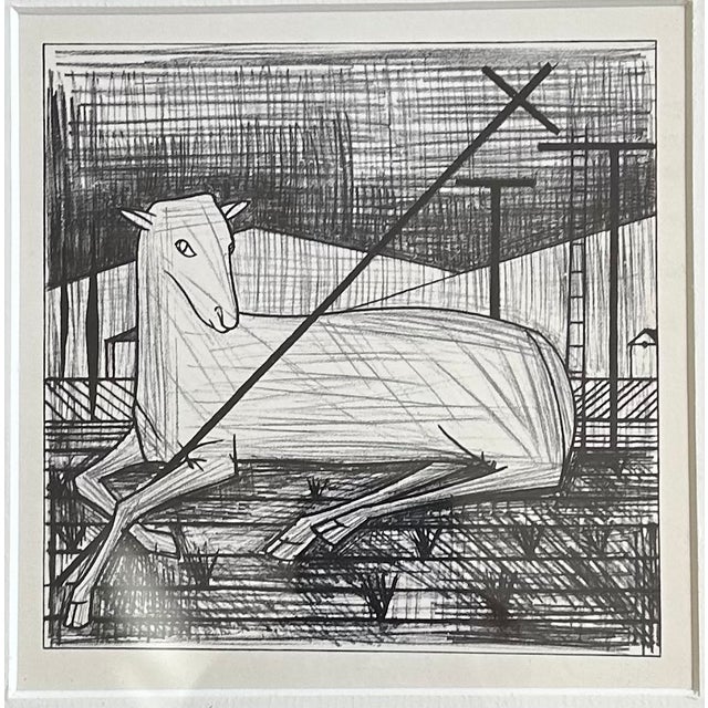 Framed Vintage 1967 BERNARD BUFFET Color Lithograph "Tae Paschal Lamb" Print. We have another black and white Bernard...
