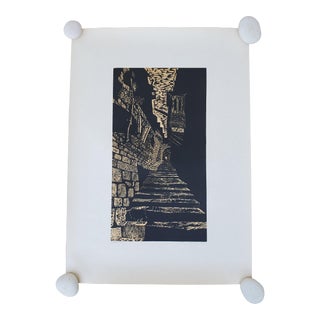 A Vintage Linocut Block Print Signed Arieh Kimhi, Jerusalem 1974, Numbered 10/130 For Sale