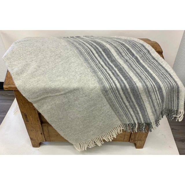 Merino Lambswool Throw With Grey Stripes -Made in England For Sale - Image 4 of 13