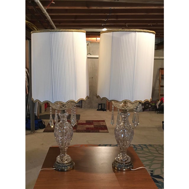 Pair Mid20th Century UrnShaped Crystal Chandelier Lamps With Hanging