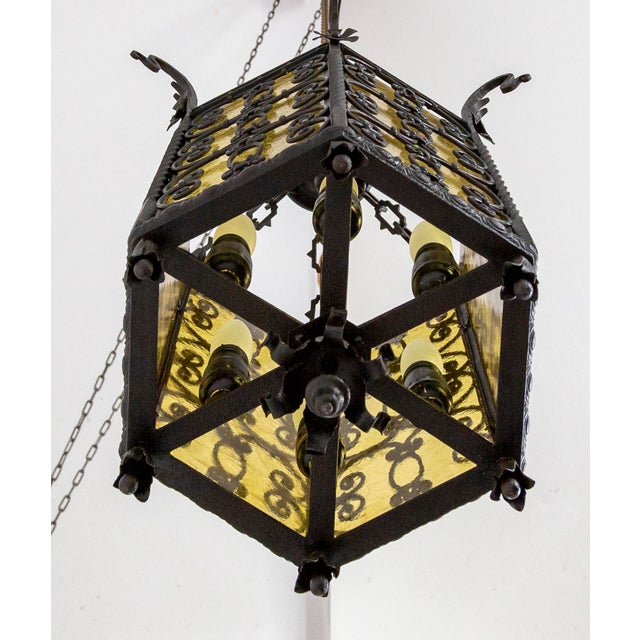 1900s Iron & Amber Glass Gothic Art Nouveau Lantern For Sale - Image 12 of 13