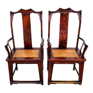 Antique Chinese Ju Mu Hat Armchairs With Authentication Pair