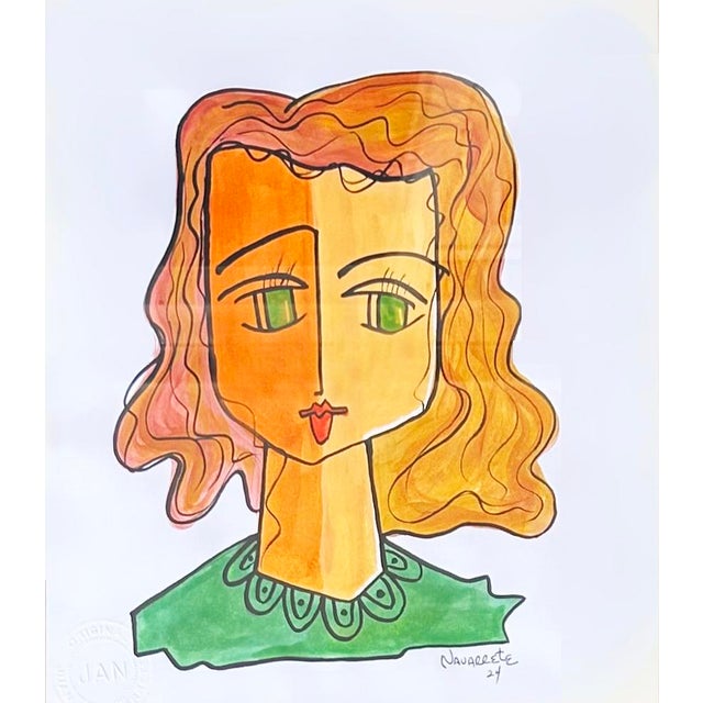 Juan Navarette "Girl Face" Abstract Acrylic Painting on Paper, Framed Offered for sale is an acrylic-on-paper painting...