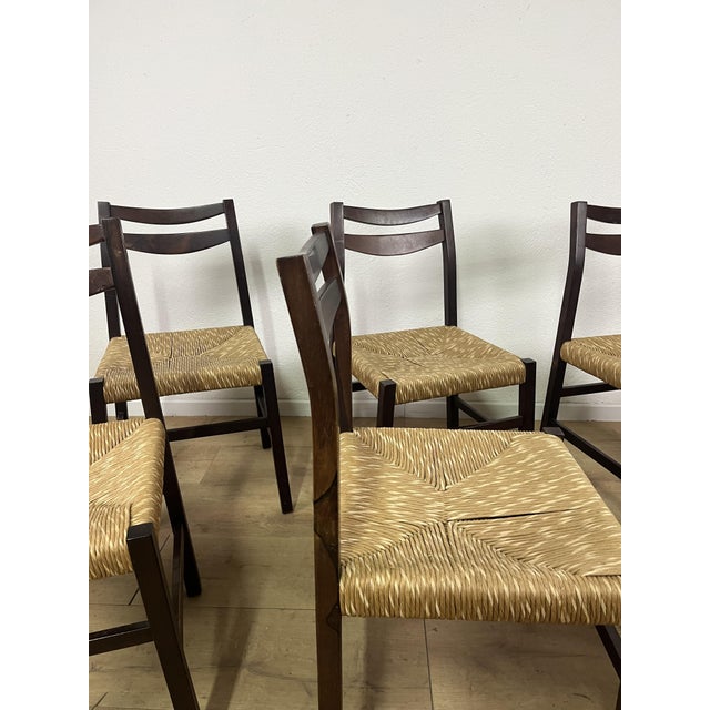 Italian Chairs in Teak Wood and Straw, 1960s, Set of 6 For Sale - Image 6 of 9