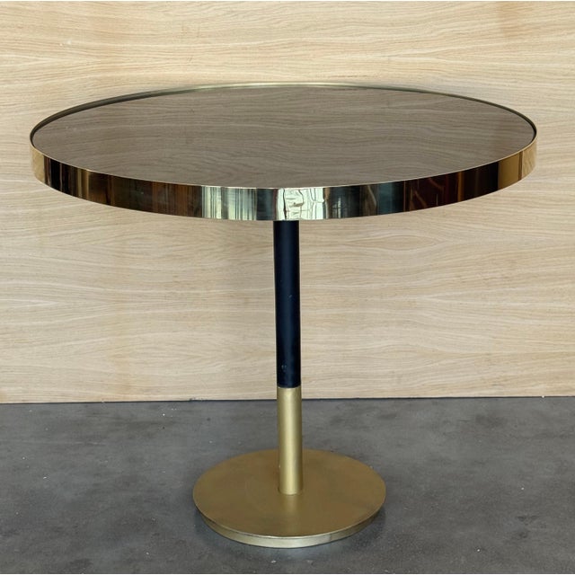 1970s Hollywood Regency Round Cantilever Brass Dinning Table with Black Glass For Sale - Image 17 of 18