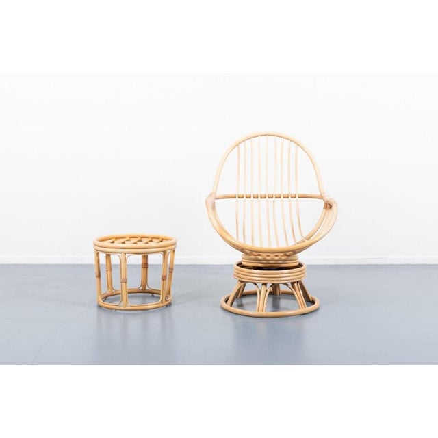 Set of Vintage Bamboo Lounge Chair & Ottoman For Sale - Image 5 of 13