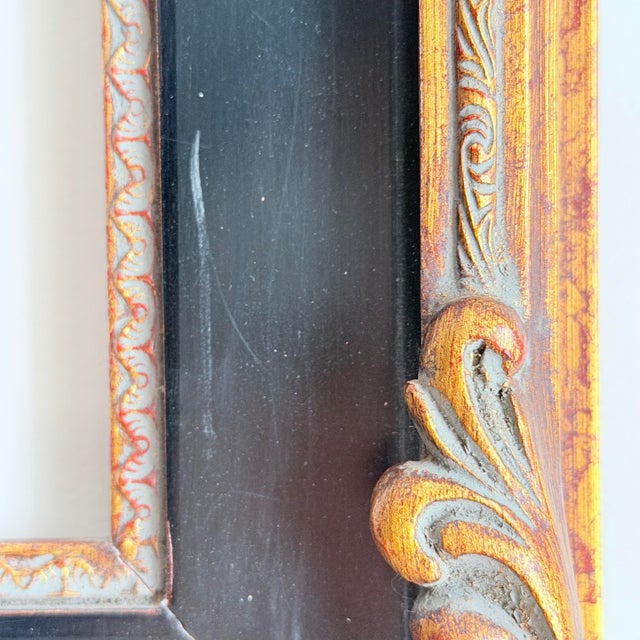 Vintage Carved Gilt & Black Picture Frame, Dark Antique Gold Finish, Fits 8x10 For Sale In Chicago - Image 6 of 6