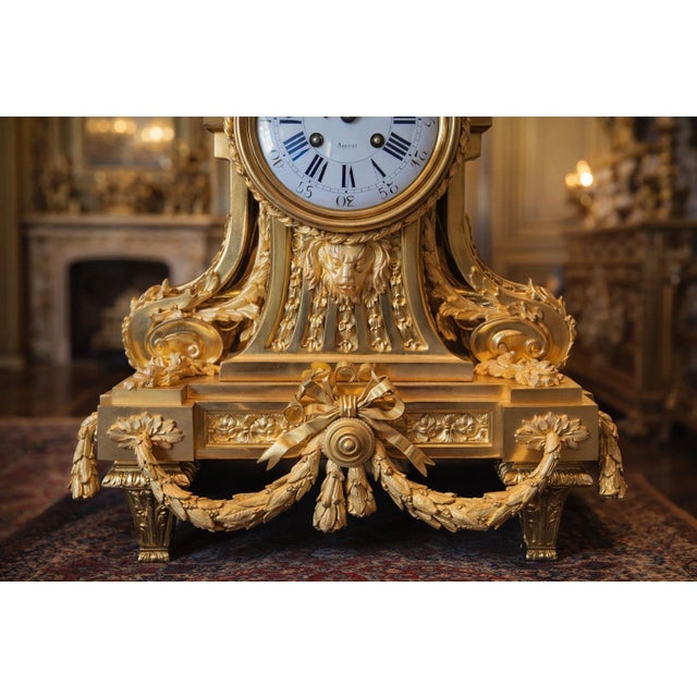 1860 Ad Mougin Louis XVI Gilt Bronze Clock Garniture - 3 Pc. For Sale - Image 6 of 18