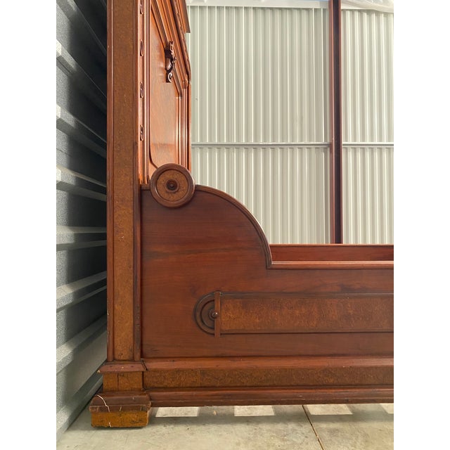 Late Victorian 19th C. George Henkels Attributed Walnut + Burl Bed Frame For Sale - Image 9 of 12