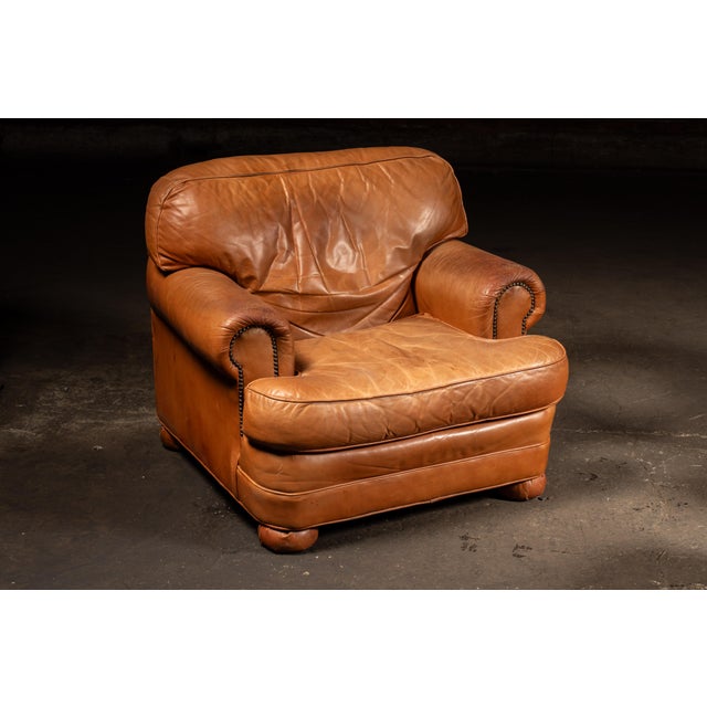 Brown Pair of Vintage Leather Club Chairs With Matching Ottoman by Emerson For Sale - Image 8 of 14