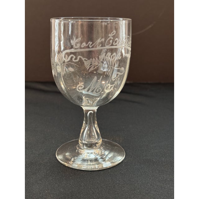 1900 - 1909 Clear 1902 Cork (Ireland) Exhibition Souvenir Etched Stemmed Glass- Rare For Sale - Image 5 of 8