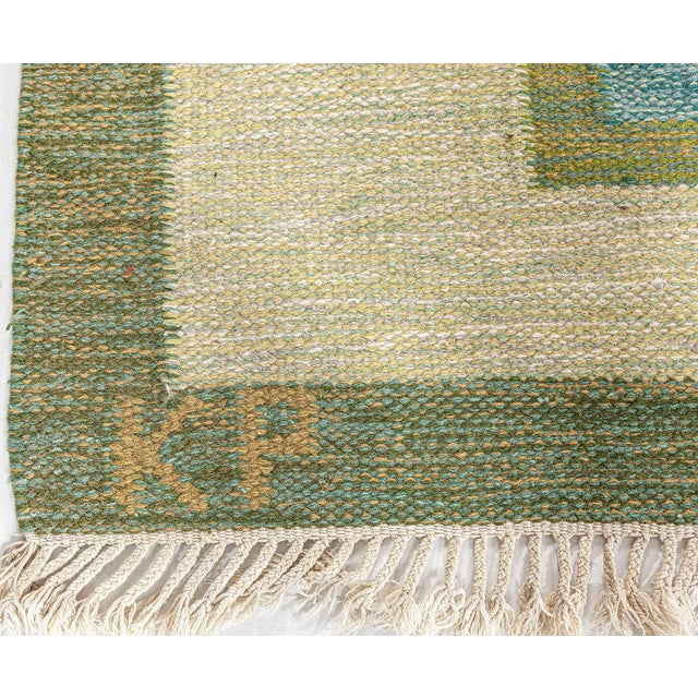 Mid-Century Modern Doris Leslie Blau Vintage Swedish Flat Woven Rug by Kerstin Persson Signed 'KP' For Sale - Image 3 of 7