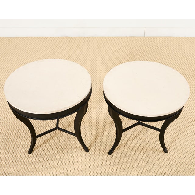 Pair of Neoclassical Style Iron and Stone Top Drink Tables For Sale - Image 4 of 12