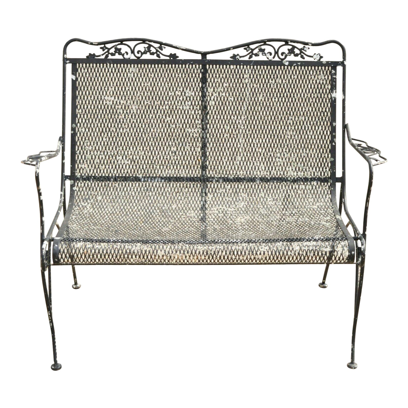 20th C Woodard Victorian Style Black Wrought Iron Outdoor Garden Bench Loveseat Chairish