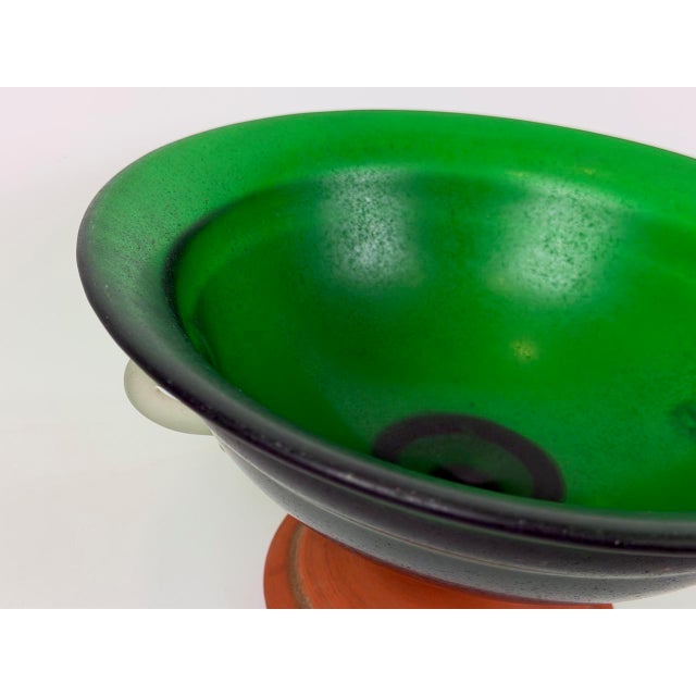 Forest Green Mid-Century Modern Emerald Green Frosted Glass and Terracota Pedestal Bowl, 1950s For Sale - Image 8 of 13