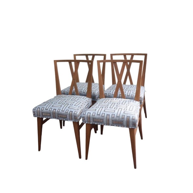 Charak Modern 1950s Attributed to Tommi Parzinger for Charak Modern X-Back Mahogany Dining Chairs, Set of 6 For Sale - Image 4 of 6