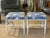 Vintage Pair Faux Bamboo Metal Benches Ottomans Stools Blue & White Palms For Sale - Image 12 of 12