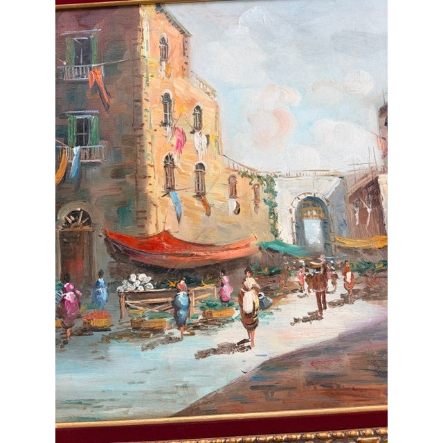 Mid 20th Century 'Virgili' Signed "Italian Street Market" Oil Painting on Canvas For Sale - Image 4 of 10