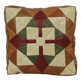 Vintage Patchwork Cushion with Diamond Pattern in Faux Leather, 1960s For Sale