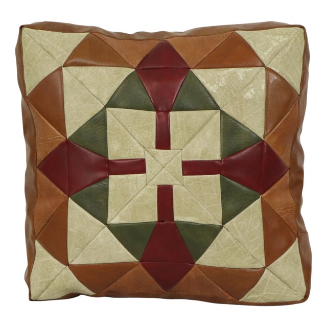 Vintage Patchwork Cushion with Diamond Pattern in Faux Leather, 1960s For Sale