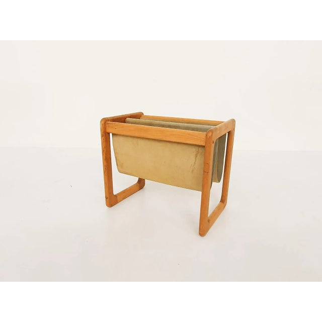 Scandinavian Oak and Suede Magazine Stand, 1960s For Sale - Image 4 of 10