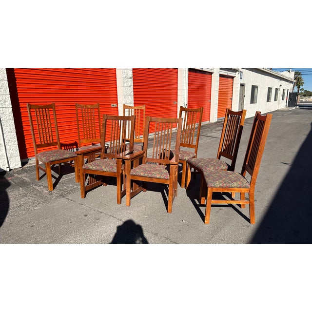 Late 20th Century Late 20th Century Bassett Furniture Mission Style Arts & Craft Oak Dining Chairs For Sale - Image 5 of 18