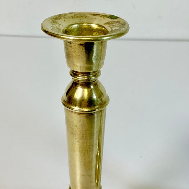 Brass Mid-Century Boho Chic Patinated Brass Candle Holders - A Pair For Sale - Image 8 of 9