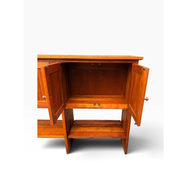 Red Late 20th Century Solid Cherry Sideboard Console Table | Stickley Style | Four Doors With Open Lower Shelf For Sale - Image 8 of 12