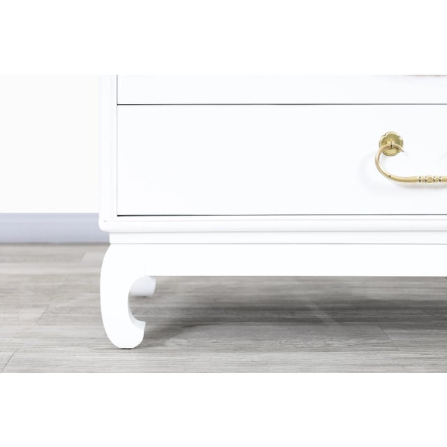 Vintage Hollywood Regency Asian-Inspired White Lacquered Highboy Dresser For Sale - Image 9 of 10