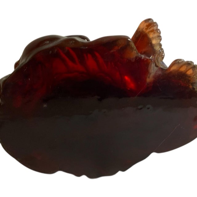 Vintage Mid-Century Large Translucent Red Resin Laughing Buddha Statue on Carved Wood Base China C. 1960s For Sale - Image 9 of 11