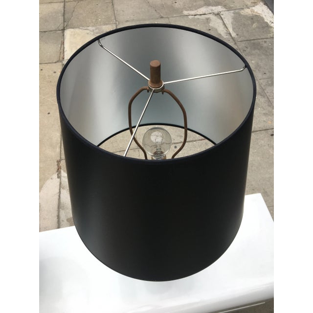 Pair of Tall Mid-Century Iridescent Ceramic Table Lamps – Blue & Green Glaze With Custom Shades For Sale In Los Angeles - Image 6 of 12