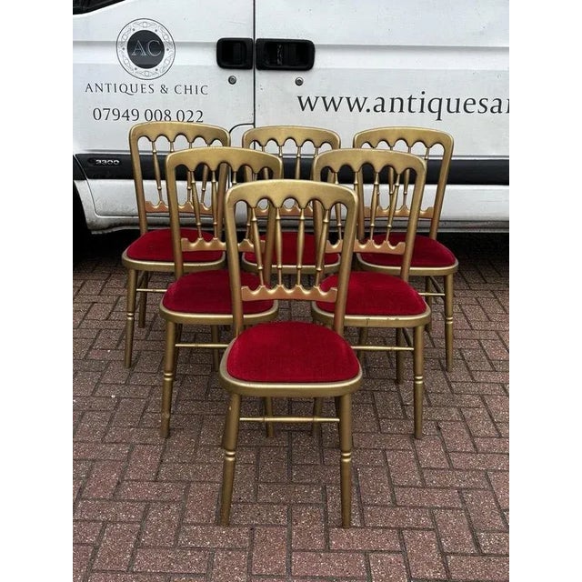 Louis Style Upholstered Gilt Wood Dining Chairs, Set of 6 For Sale - Image 3 of 9
