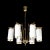 This handsome Mid-Century Modernist Brass, Striated Glass & Ebonized Walnut Six Arm Chandelier originates from France...