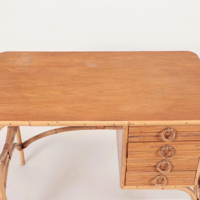 A very decorative Mid-Century French rattan desk or vanity table , four drawers ,C 1950.