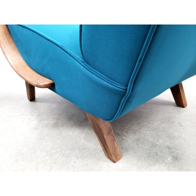 Bentwood Armchair in Teal Velvet by Jindrich Halabala, 1930s For Sale - Image 6 of 13