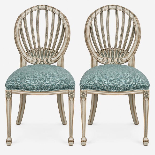 Antique White Mid-Century Italian Side Chairs W/ Swedish Gustavian Styling in Faux Chintz - Pair For Sale - Image 8 of 10