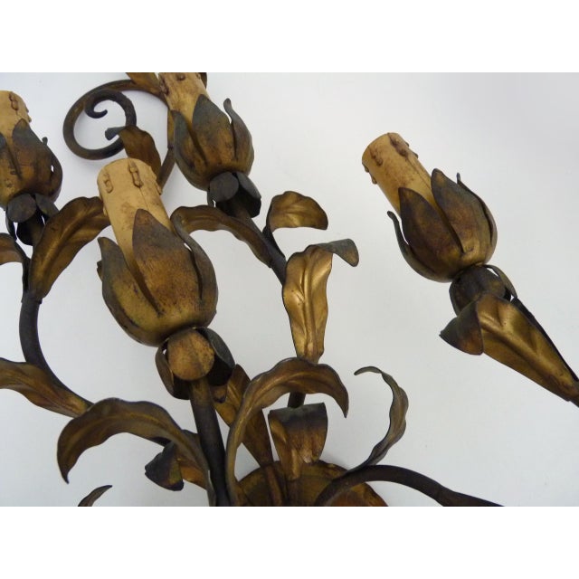 Metal Vintage Italian Foliage Flower Wall Lights in Gold Metal, 1950s For Sale - Image 7 of 10