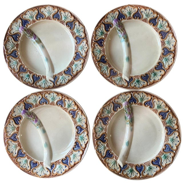 Wasmuel Majolica Asparagus Plates, 1890s, Set of 4 For Sale - Image 11 of 11