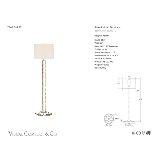 AERIN by Visual Comfort Signature Shae 65" Sculpted Floor Lamp in Gilded Iron with Linen Shade Designer: AERIN Height:...