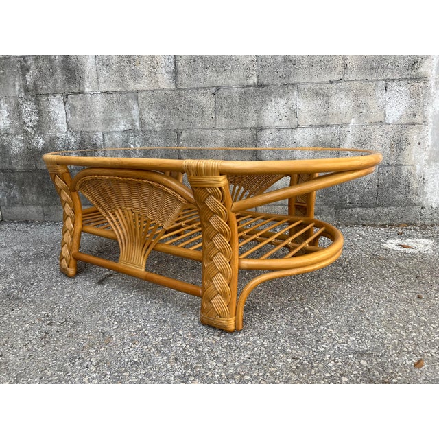 Boho Chic Coastal Style Braided Rattan and Wicker Coffee Table. Circa 1980s For Sale - Image 3 of 12