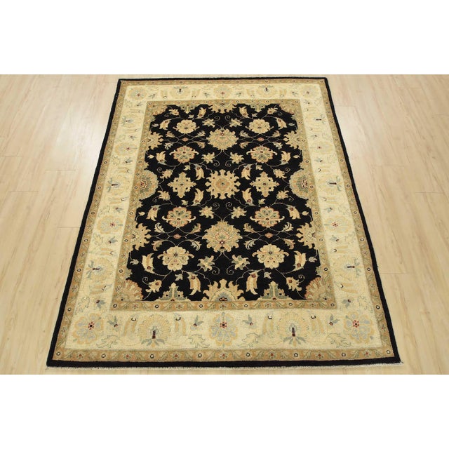 Farmhouse Ziegler Rug 5’1” X 6’4” Black Wool Traditional Hand-Knotted Oriental Carpet For Sale - Image 3 of 12
