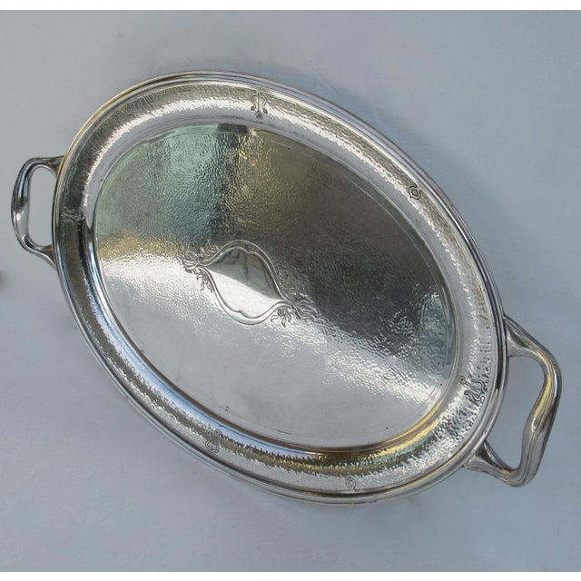 Moroccan C.1930's Reed & Barton Silver Plate Moroccan-Style Hammered Oval-Shaped Grand Serving Tray For Sale - Image 3 of 13