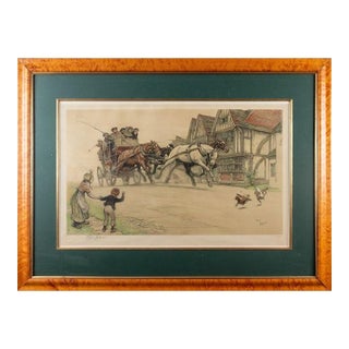 Early 20th Century Cecil Aldin Pencil Signed Hand-Colored Sporting Print With Horse-Drawn Carriage For Sale