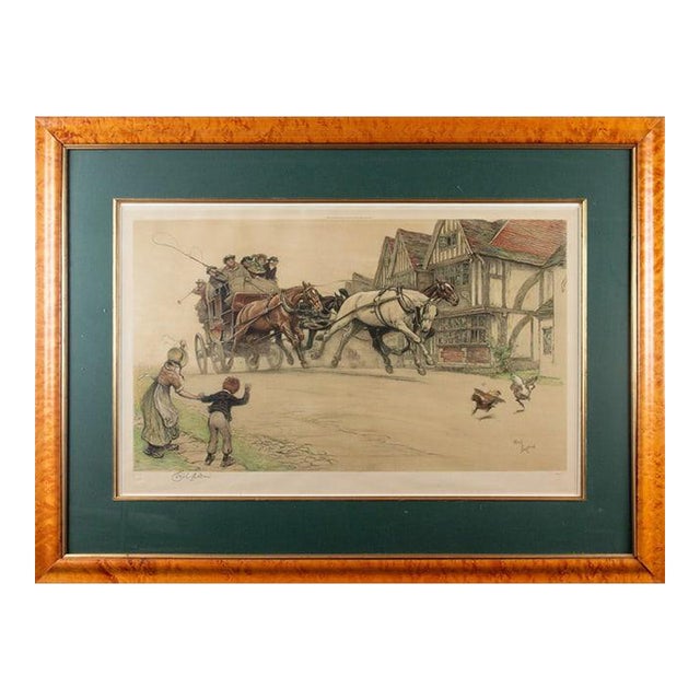 Early 20th Century Cecil Aldin Pencil Signed Hand-Colored Sporting Print With Horse-Drawn Carriage For Sale