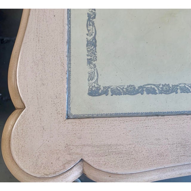 Vintage John Widdicomb Factory Custom Blush Pink Louis XV Style Tooled Leather Top Writing Desk For Sale In Los Angeles - Image 6 of 11