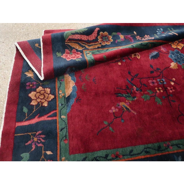 Ruby Red Galerie Shabab Collection Mid-20th Century Chinese Art Deco Accent Carpet For Sale - Image 8 of 8