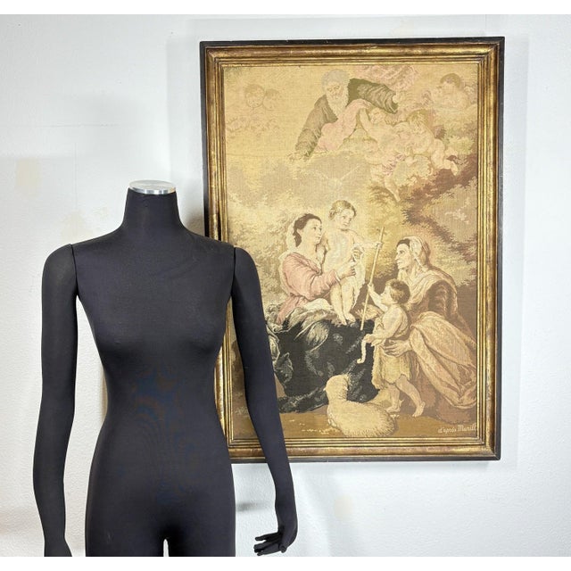 Large Vintage Woven Tapestry "The Holy Family with a Little Bird" After Murillo This impressive vintage woven wall...