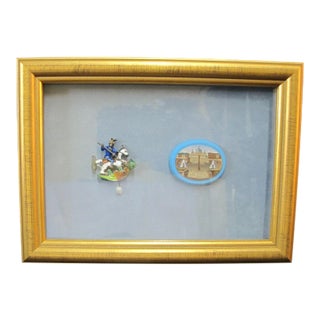 Italian Grand Tour 19thc Micro Mosaic Sterling St George Pendant Shadow Box Set For Sale