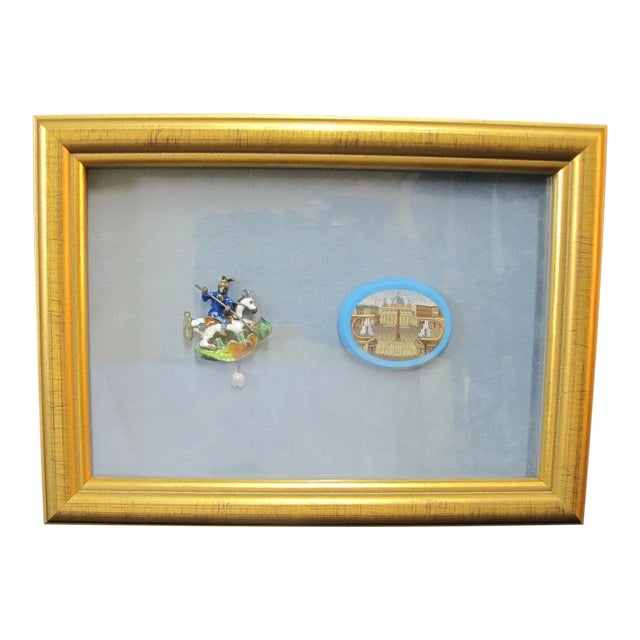 Italian Grand Tour 19thc Micro Mosaic Sterling St George Pendant Shadow Box Set For Sale