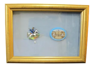 Italian Grand Tour 19thc Micro Mosaic Sterling St George Pendant Shadow Box Set